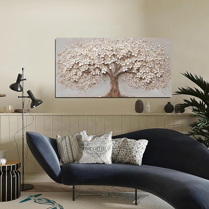 Canvas Wall Art Decor Modern Botanical Wall Art Pictures for Living Room Canvas Art Wall Decor Tree of Life Wall Art Decor White Flower Wall Art Prints Artwork for Walls Bedroom Office Decor 20" X 40"
