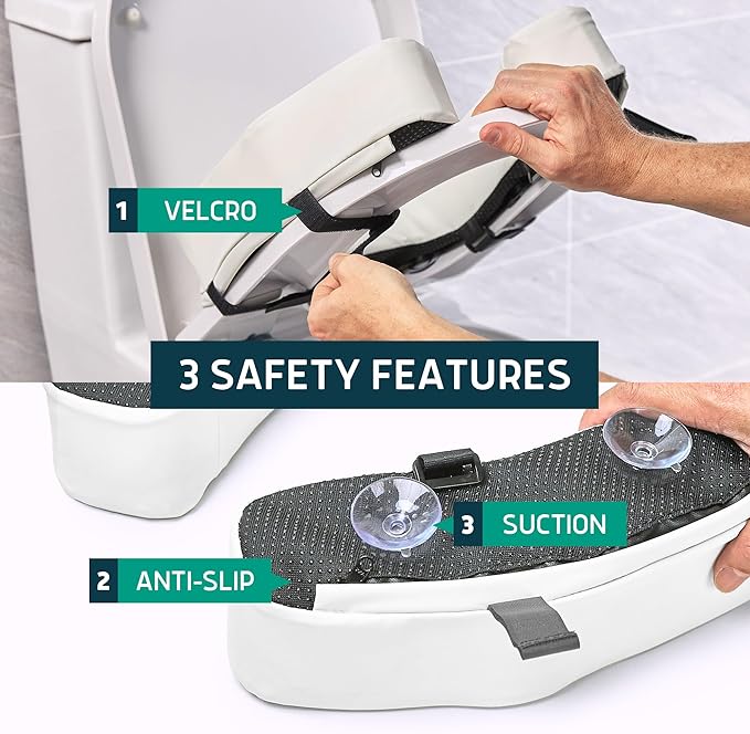 Lunderg Padded Toilet Seat Riser for Seniors - Adds 2 inches. Universal Fit - FIRM Raised Toilet Seat Cushion with High-Density Foam for Enhanced Comfort & Elevation. Post-Surgery Must have (White)