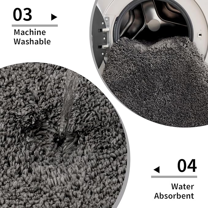 Dark Grey Bathroom Rug 20x32 Non Slip Fluffy Bath Mat for Bathroom Floor Washable Plush Luxury Bath Rug for Tub Soft Shaggy Absorbent Shower Sink Mat