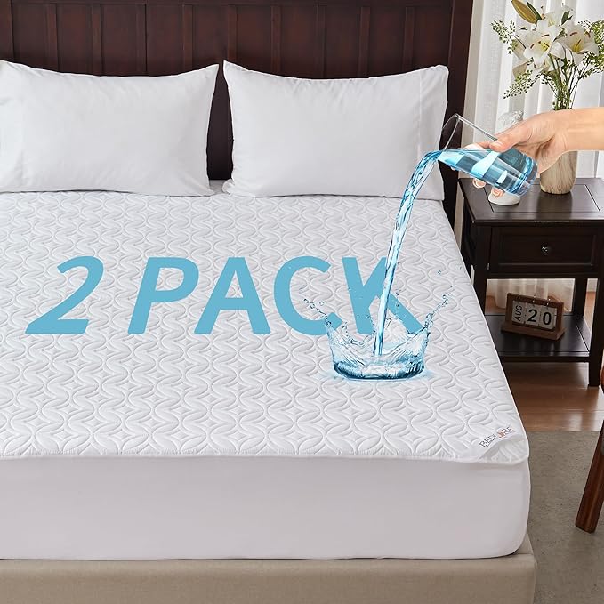 BEDLORE 2 Pack Waterproof Mattress Protector, Full Size Mattress Pad with Deep Pocket 6"-15" Depth, Soft Breathable Bed Mattress Cover for Bedroom, College Dorm (White)