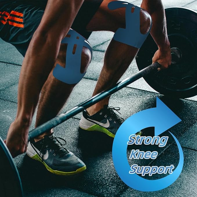 IEADEN Precut Kinesiology Tape for Knees, 10 Pcs - Knee Support & Stability, Knee Pain Relief Athletic Tape - Waterproof & Elastic, Hypoallergenic Latex-Free Tape, Blue