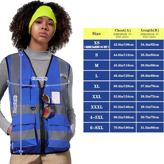 A-SAFETY High Vis Safety Vest for Women - Reflective Strips, Multi-Pockets, Zipper Closure