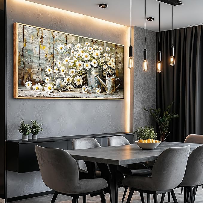 PHAOHUAXM Large Canvas Wall Art For Living Room Wall Decor Printing Artwork Retro White Flower Dining Room Bedroom Bathroom Kitchen Wall Painting Home Decoration Wood Frame Ready To Hang 20x40 In