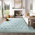 jinchan Moroccan 6x9 Area Rugs for Living Room - Machine Washable Modern Geometric Stain Resistant Ultra-Thin Low-Pile Large Rug Non-Slip Carpet for Bedroom Kitchen Dining Room (6x9ft, Teal Blue)