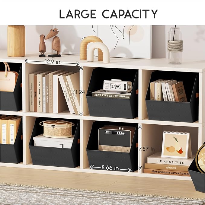 Large Closet Storage Cubes - Closet Storage Bins with Dual Handles for Clothes, Towels, Toys, Shelf Organizer Bins for Bedroom, Nursery, Shelves, Small Spaces, Black, 4 Pack