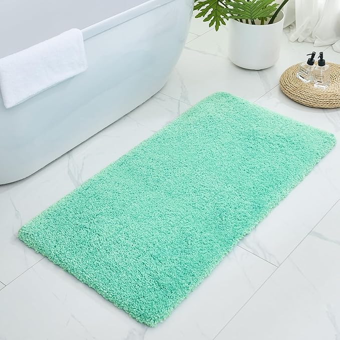 Bathroom Rugs 70x24, Ultra Thick Shaggy Soft Microfiber Absorbent Bath Rug, High Density Foam Latex Non Slip Backing, Machine Washable Bath Mats for Bathroom Floor & Sink, Spa Blue