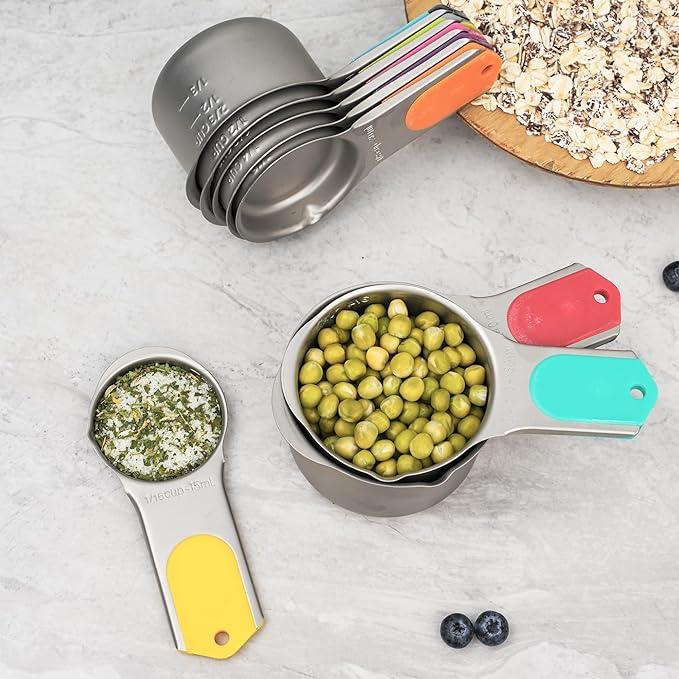 Magnetic Measuring Cups Set of 5, Stainless Steel Nesting Measuring Cups with Easy to Read Markings, Kitchen Gadgets for Cooking & Baking