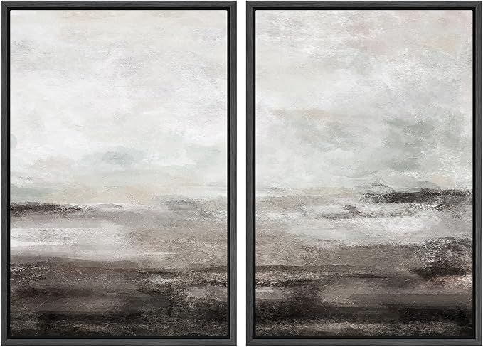 MUDECOR Framed Wall Art Print Set Brown and Gray Grunge Paint Stroke Landscape Abstract Shapes Illustrations Modern Minimalist Chic Relax/Calm for Living Room, Bedroom, Office - 24"x36"x2 Black