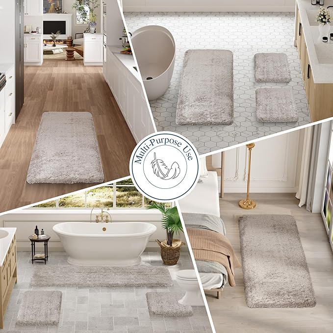 Walensee Bath Rug Non Slip Mat (20 x 32, Light Tan) Water Absorbent Soft Microfiber Shaggy Machine Washable for Bathroom Thick Plush Shower Mat