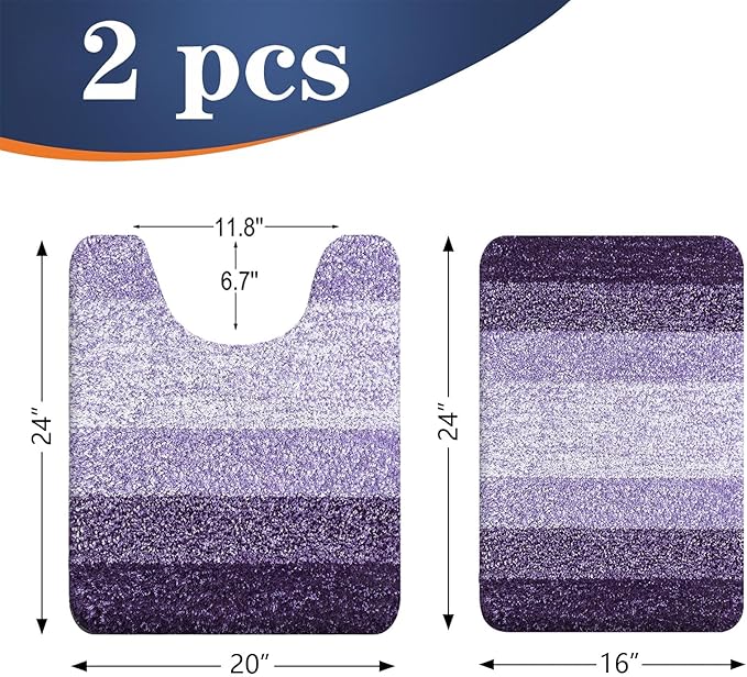 OLANLY Bathroom Rug Set 2 Piece, Soft Absorbent Microfiber Bath Mats and U-Shaped Contour Toilet Rug, Non-Slip, Machine Wash Dry, Plush Shaggy Bath Mats for Bathroom (24"x16"+24"x20", Violet)