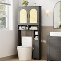 Homhedy 67" H Over The Toilet Storage Cabinet, Boho Bathroom Organizer with Rattan Decorated Doors, Adjustable Shelves, Toilet Paper Holder, Space-Saving Bathroom Shelf, Natural and Black