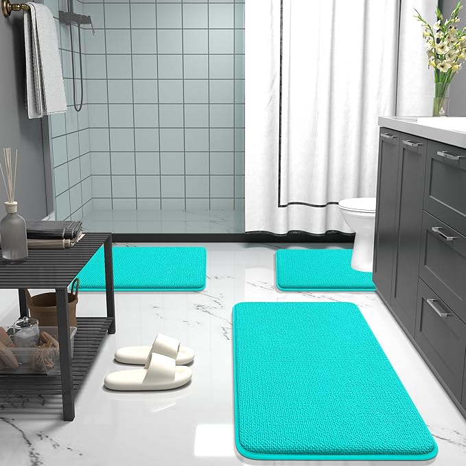 OLANLY Thick Memory Foam Bath Mat Rug 36x24, Extra Soft Absorbent Bathroom Rug, Quick Dry Bath Mats, Non-Slip, Machine Washable Carpet for Bathroom, Tub and Shower, Home Decor Accessories, Teal