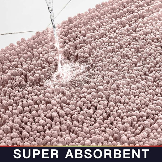 Walensee Bathroom Rug Non Slip Bath Mat (24x17 Inch Dusty Pink) Water Absorbent Super Soft Shaggy Chenille Machine Washable Dry Extra Thick Perfect Absorbant Best Small Plush Carpet for Shower Floor