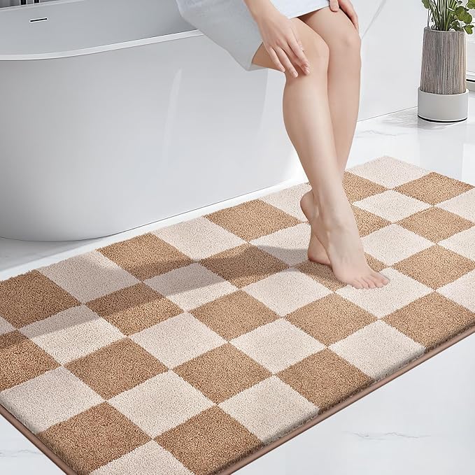 PURRUGS Bathroom Rug Non-Slip Machine Washable 30" x 60", Super Absorbent and Quick-Dry Bath Mat, Extra Soft and Plush Bath Rug for Shower, Bathtub and Sink, Beige & Grayish Brown