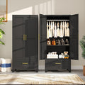 Metal Armoire Wardrobe Closet with Drawers,Storage Cabinet with Hanging Rod,71'' Metal Wardrobe Cabinet with 2 Doors and Adjustable Shelves for Bedroom, Laundry Room, Cloak Room