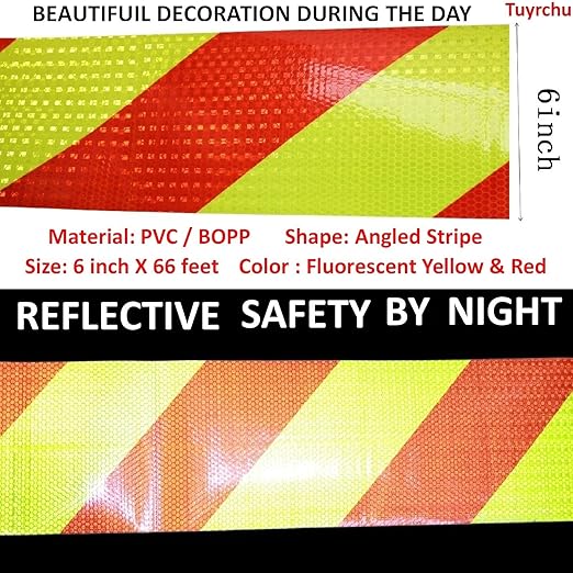 Reflective Tape Outdoor Waterproof 6 inch X 66 feet, High Visibility Hazard Conspicuity Warning Safety Industrial Marking Tape