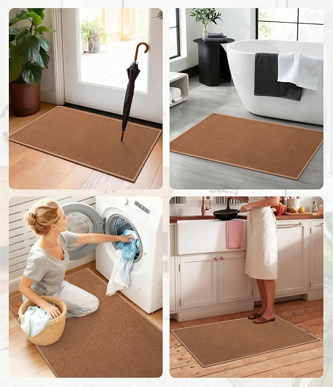 YIHOUSE Bathroom Rugs Mats Sets 3 Pieces, Ultra Thin Bath Mat Absorbent Non Slip Bath Rugs for Bathroom Washable, Shower, Sink, Laundry (Orange, 3 Pieces)
