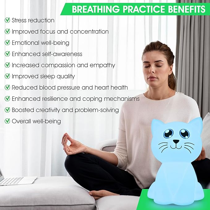 Calm Collective Calming Cat Breathing Trainer Light for Calming Stress, Anxiety Relief Items for ADHD, Mindfulness Meditation Tools, Great Self Care and Mental Health Gifts