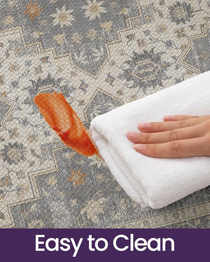 DEXI Kitchen Floor Mats Anti Fatigue, 17x59 Cushioned Vintage Runner Rug Waterproof, Standing Comfort Memory Foam Padded for Front Sink Laundry Office, Dark Grey