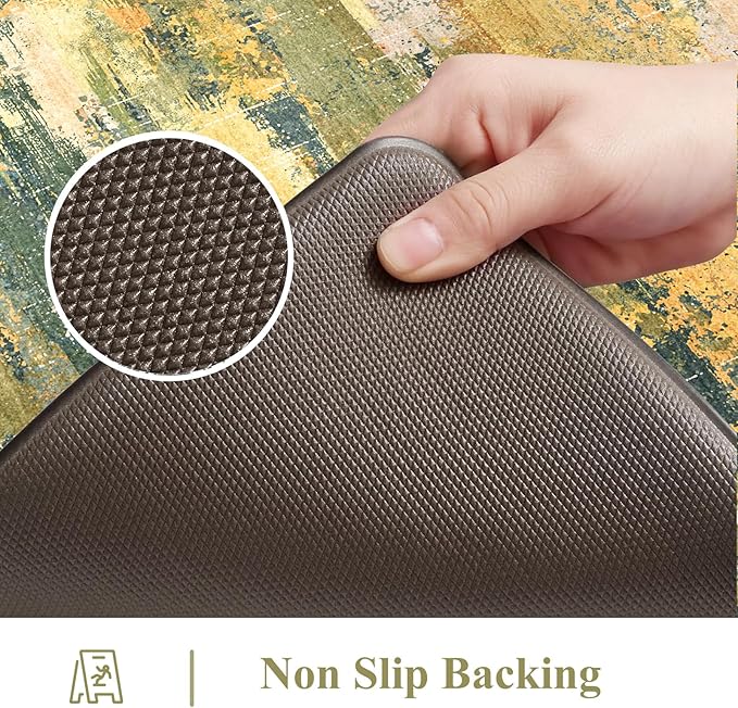 Collive Anti Fatigue Kitchen Rugs Sets of 2, Abstract Non Slip Waterproof Kitchen Mat Modern Runner Rug, Ergonomic Comfort Desk Rugs for Floor, 17"x59"+17"x29" Green/Yellow