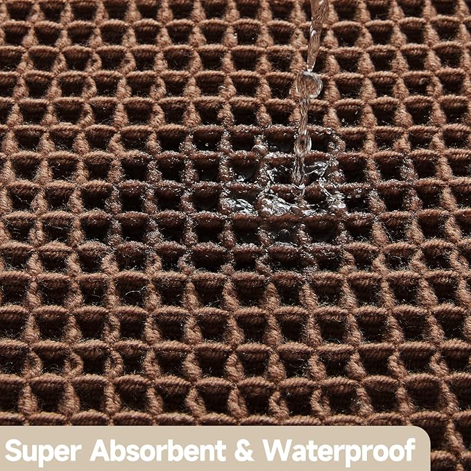 Waffle Bath Mat, Boho Bathroom Rugs Non Slip Washable Super Absorbent Quick Dry Bath Mat Farmhouse Bathroom Decor, 24"x16" Mocha