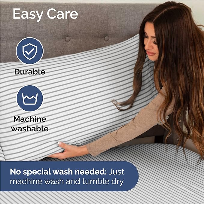 Full 6 Piece Sheet Set - Cooling & Breathable Bed Sheets - Hotel Luxury Bed Sheets for Women, Men, Kids & Teens - Bedding w/Deep Pockets & Easy Fit - Soft & Wrinkle Free - Full Grey Stripes Sheets