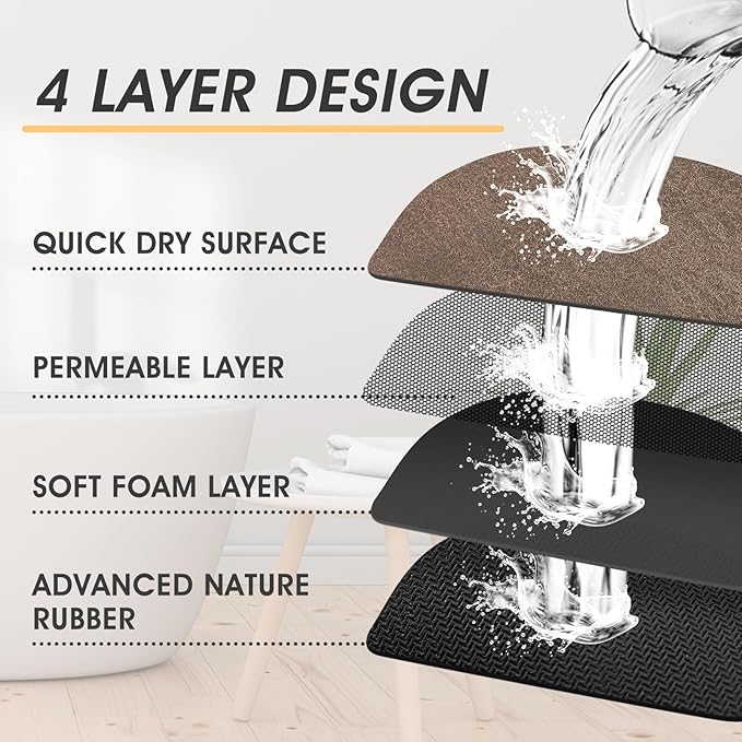 Ultra Thin Bath Mat, Upgrade Backing Non Slip Thin Bath Mats Fit Under Door, Quick Dry Ultra Absorbent Bathroom Rugs, Machine Washable Bath Rugs for Bathroom, Bathtub & Kitchen, Brown/Marble/32"x20"