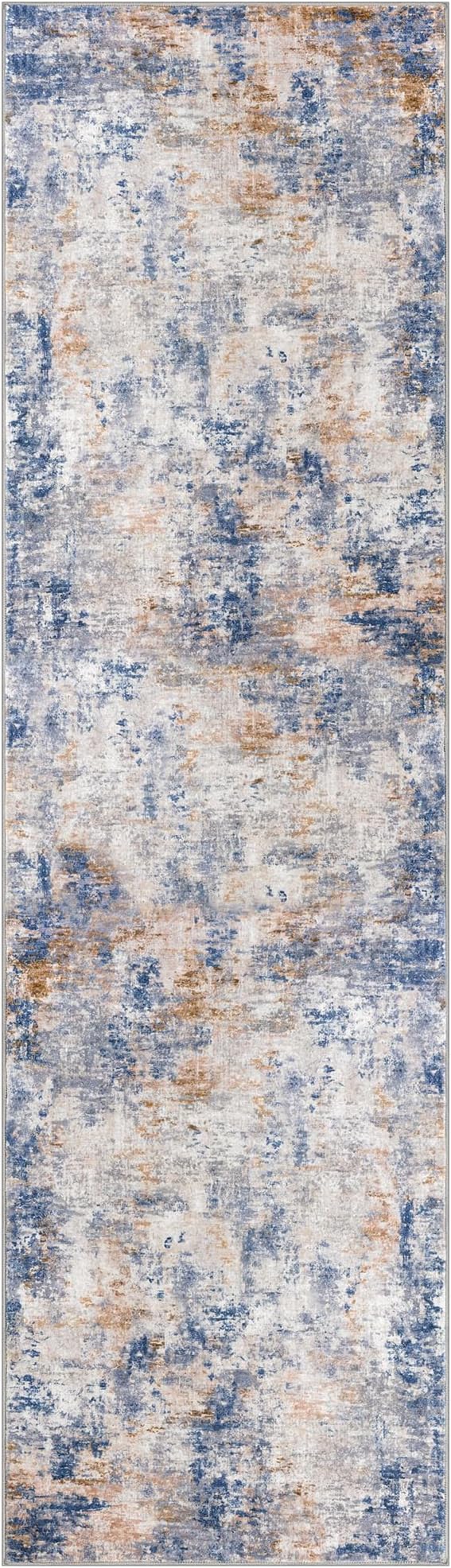 Modern Abstract Runner Rug for Bedroom 2x7, Grey Blue Orange Multi Washable Kitchen Runner, Non-Slip Soft Thin Faux Wool Mat for Entryway, Hallway, Laundry Room Indoor