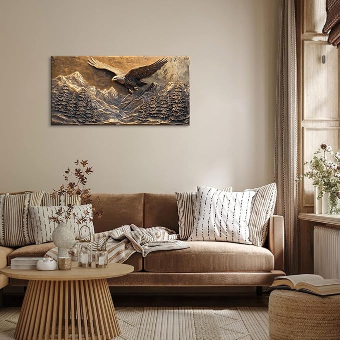 Brown Retro Country Eagle Wall Art for Bedroom Canvas Painting Prints Rustic Mountain Sky Vintage Art Deco Modern Artwork Office Farmhouse Decor