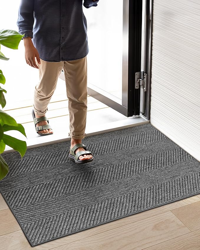Color&Geometry Ultra Thin Indoor Door Mat 32"x48", Machine Washable Front Door Mat Non Slip, Low Profile Entrance Mat Indoor, Absorbent Carpet for Inside, Entry, Entryway, Dark Grey (FOLD)