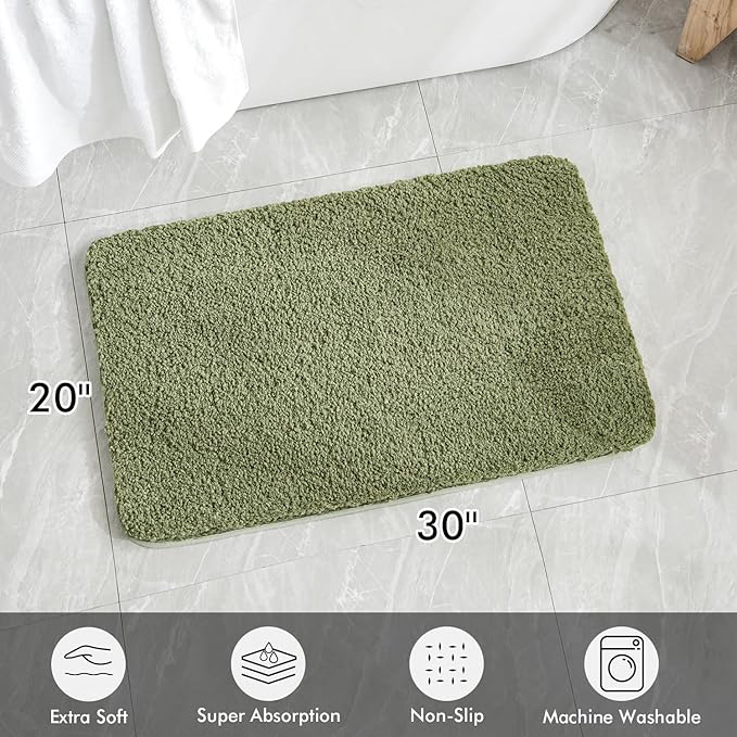 MIULEE Extra Thick Non Slip Bathroom Rug Shaggy Soft Bath Mat Plush Microfiber Absorbent Water for Shower Tub Machine Washable (Sage, 20x30 Inches)