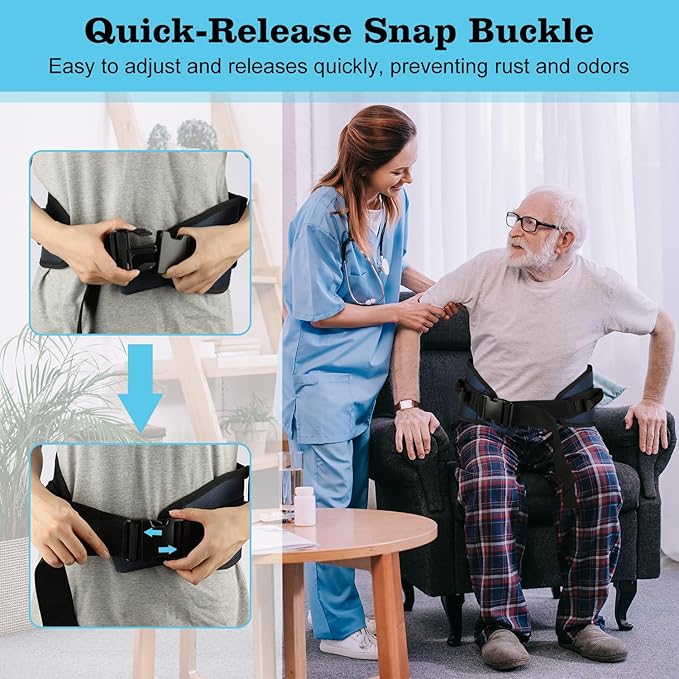 supregear Gait Belt - Anti-Slip Transfer Aid with 7 Handles and Quick-Release Buckle, Perfect for Senior Care, Dark Blue