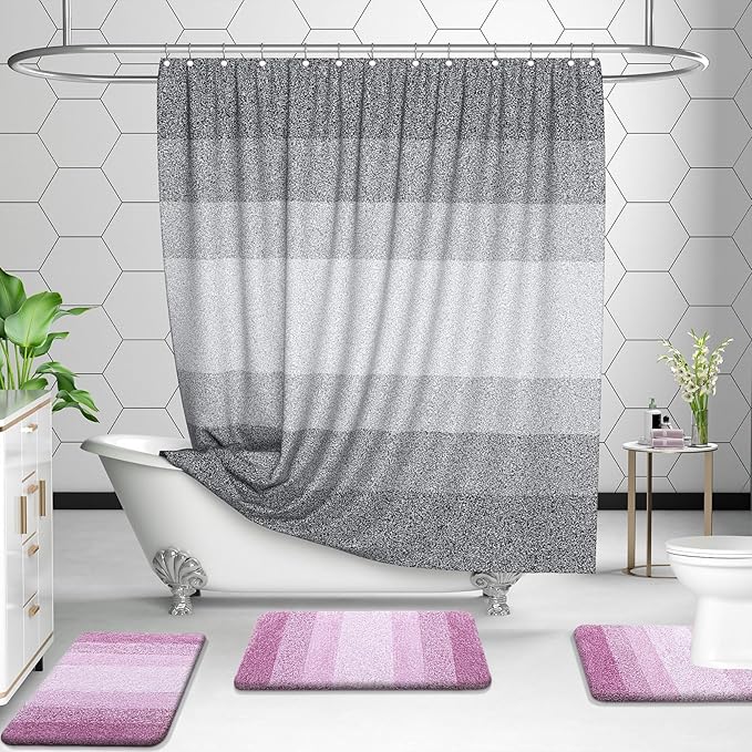 OLANLY Bathroom Rug Set 2 Piece, Soft Absorbent Microfiber Bath Rug Set, Non-Slip, Machine Wash Dry, Plush Shaggy Bath Mats for Bathroom (30"x20"+24"x16", Pinkish-Purple)