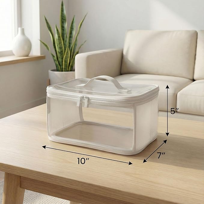 HOLAY Clear Toy Storage Bags with Handle, 4 Pack Playroom Storage Organizer Bins Kids Toys, Board Games, Busy Bags, and Homeschool Supplies –Transparent PVC with Reinforced Base(White, Small)