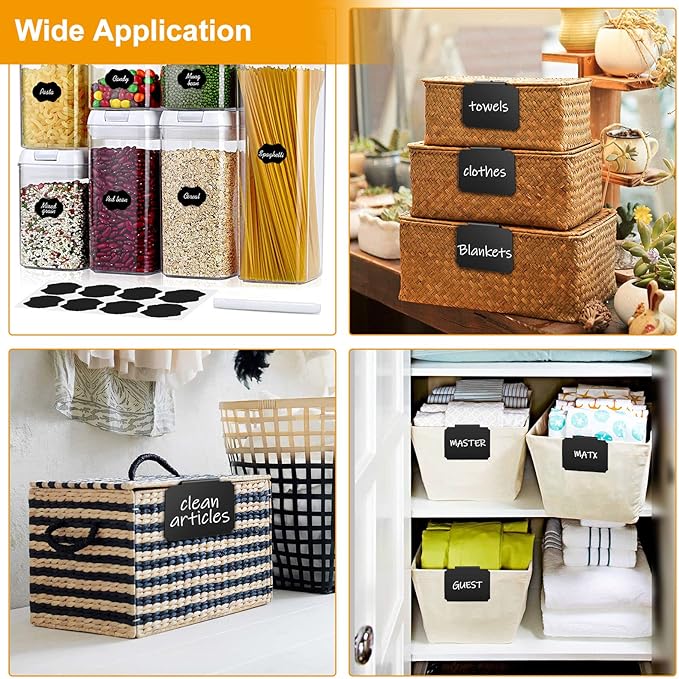24PCS Basket Labels, Premium Bin Basket Labels Clip On, Pantry Basket Labels Tags for Storage Bins Fabric Cubes Wicker Organization