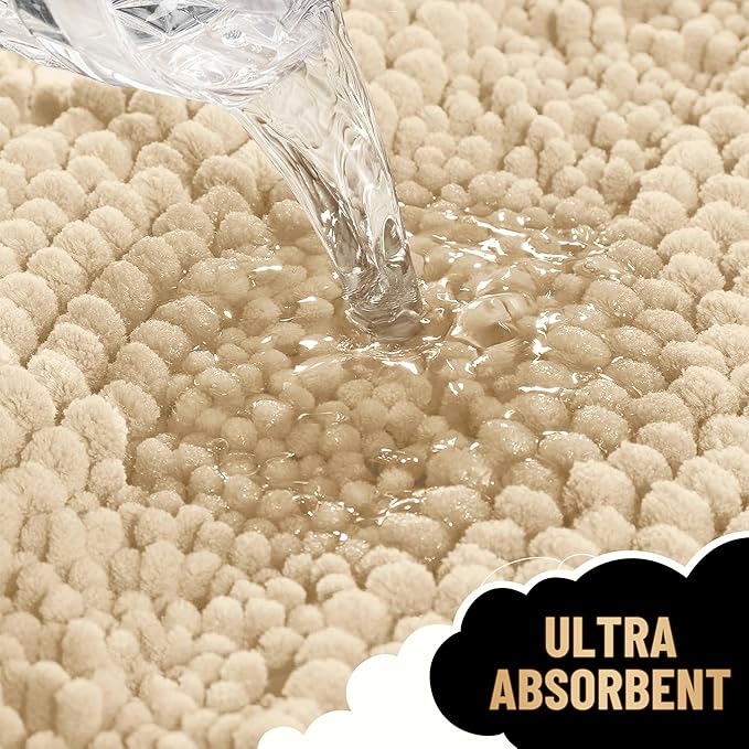 OLANLY Thick Bathroom Rugs 70x24, Extra Soft Absorbent Chenille Striped Bath Rugs, Rubber Backing, Machine Wash Dry, Bath Mats for Bathroom Floor, Tub and Shower, Home Decor Accessories, Beige