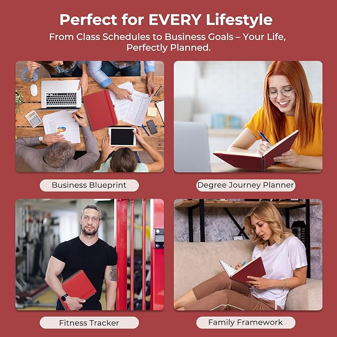 Planner 2026 Daily Weekly and Monthly,8.5"x6.5",12 Months Spiral Bound Calendar Agenda with Self-adhesive Pen Holder,2026 Appointment Book with Vegan Leather Soft Cover,Red