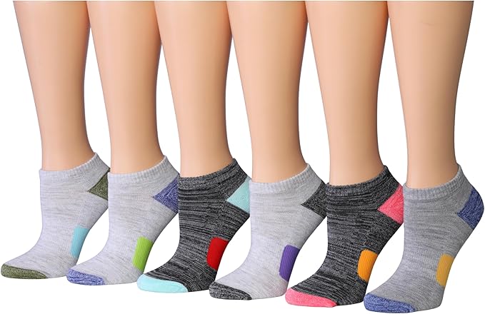 Tipi Toe Women’s 6-Pack Athletic Cushioned Running Ankle Socks – Soft, Breathable Fabric with Arch Support for Comfort