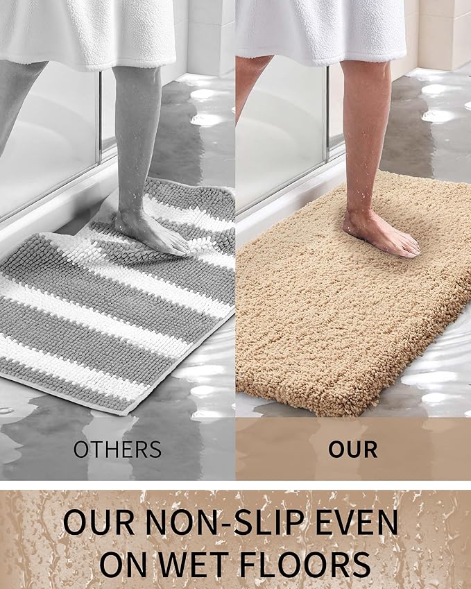 Toilet Rugs U-Shaped Mat 24x22, Contour Bathroom Mat - Ultra Soft & Absorbent Microfiber, Quick-Dry, Machine Washable with High Density Foam Latex Non Slip Backing, Beige