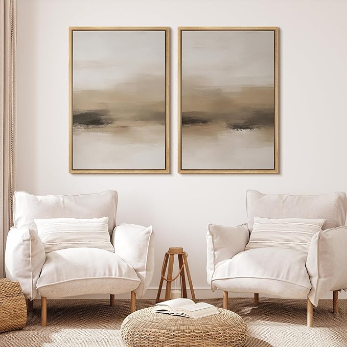 MUDECOR Framed Canvas Print Wall Art Abstract Neutral Beige Contemporary Minimalist Landscape Illustrations Modern Art Decorative Bohemian for Living Room, Bedroom, Office - 24"x36"x2 Natural