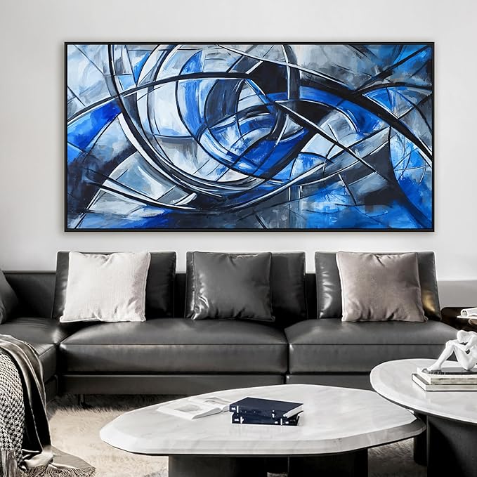 Abstract Wall Art Decor Oversized Framed Wall Art Pictures for Living Room Canvas Art Wall Decor Blue Wall Art Prints Artwork for Walls Large Black and White Wall Art Decor Home Office Decorations 29" X 58"