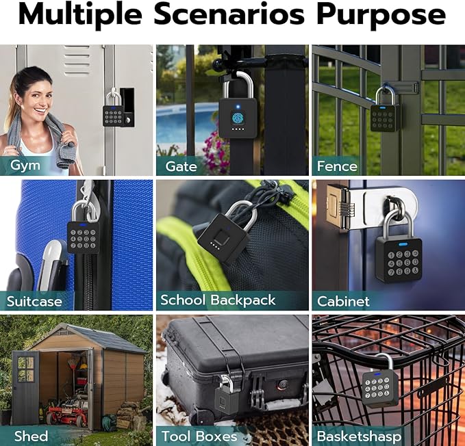 Smart Lock Combination Padlock, Fingerprint Gate Lock with Codepad, Biometric Keyless Combo Lock with Bluetooth APP, Waterproof for Storage Unit Outdoor Fence Gate Shed Gym Locker