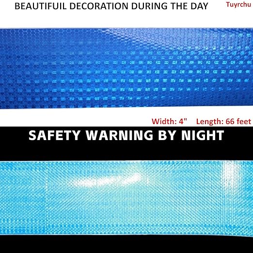 Blue Reflective Tape 4 inch Wide, Outdoor Waterproof Hazard Conspicuity Warning Industrial Marking Tape (66 feet)