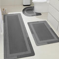 Ultra Thin Bath Mat, Upgrade Backing Non Slip Thin Bath Mats Fit Under Door, Quick Dry Ultra Absorbent Bathroom Rugs, Machine Washable Bath Rugs for Bathroom, Bathtub & Kitchen, Grey/Bordered/3 Piece