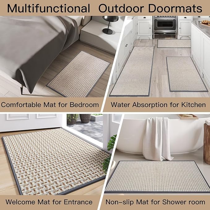Door Mat 31"x47", Dirt Resistant and Absorbent, Non-Slip Rubber Backing Floor Mats, Easy Clean Low-Profile Doormat for Entryway, Front Door, Inside Entrance, Gray