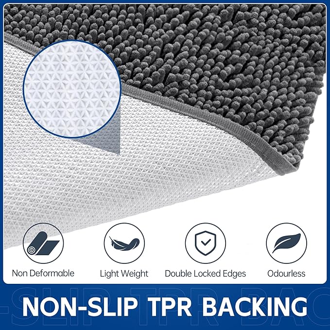 Chenille Absorbent Front Door Mat 96" x 48", Dog Door Mat for Muddy Paws, Trap Dirt Doormat, Mud Mat for Dogs, Washable Non Slip Outdoor Indoor Doormats for Entryway, Grey