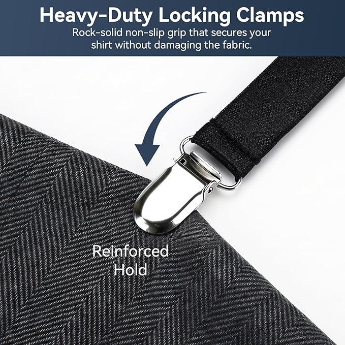 Shirt Stays for Men, Premium Y-Style Adjustable Soft Smooth Elastic Sock Garters with Reinforced Non-Slip Clips, Keep Shirts Tucked, Ideal for Police, Military, and Professionals (1 Pair)