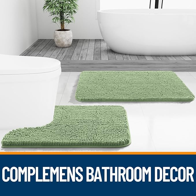 OLANLY Bathroom Rugs 70x24, Extra Soft Absorbent Chenille Bath Rugs, Rubber Backing Quick Dry, Machine Washable Bath Mats for Bathroom Floor, Tub and Shower, Home Decor Accessories, Sage Green