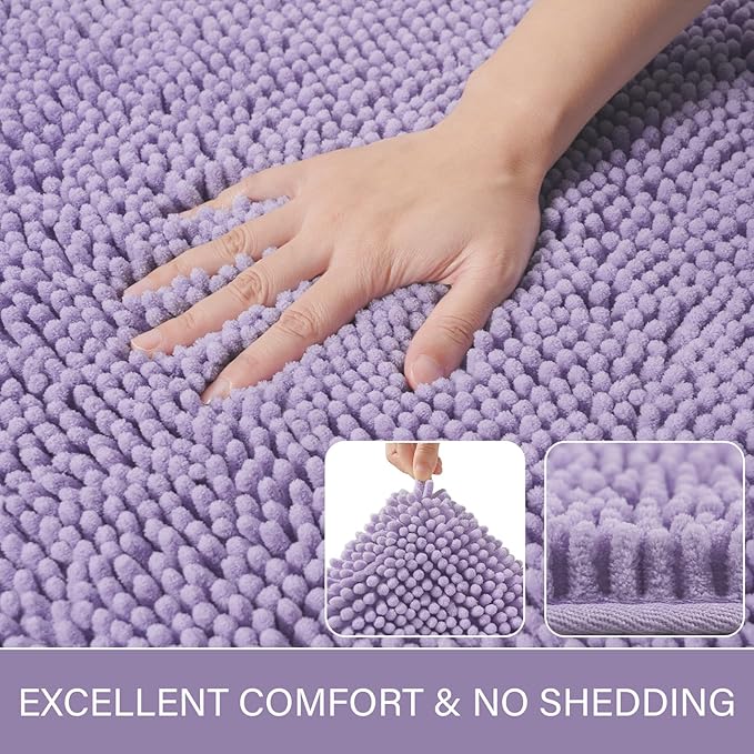 LOCHAS Luxury Bathroom Rug Shaggy Bath Mat 24 x 60 Inch, Washable Non Slip Bath Rugs for Bathroom Shower, Soft Plush Chenille Absorbent Carpets Mats, Light Purple