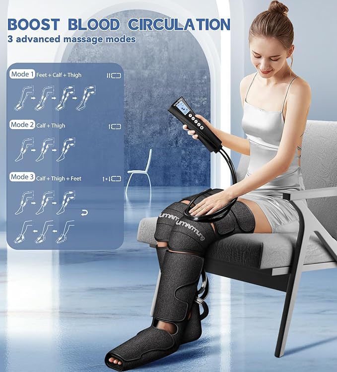 Air Compression Leg Massager with Heat - Ideal Christmas, Mother's Day and Father's Day Gifts for Men, Women, Dad, Mom - Relieves Foot and Knee Pain, Eases Varicose Veins, Cramps, Swelling and Edema